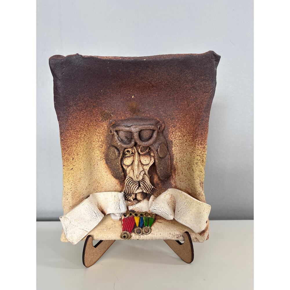 Vtg. Signed 3D Fighter Pilot Pottert Decor